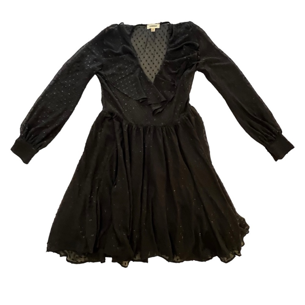 Gorgeous L’Agence Swiss Dot Long Sleeve Black Chiffon Mini Dress 2 whimsygoth